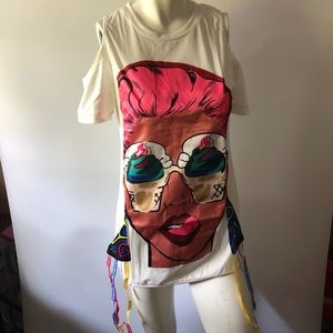 White Red Pop Art Girl Short Sleeve T-Shirt Size S